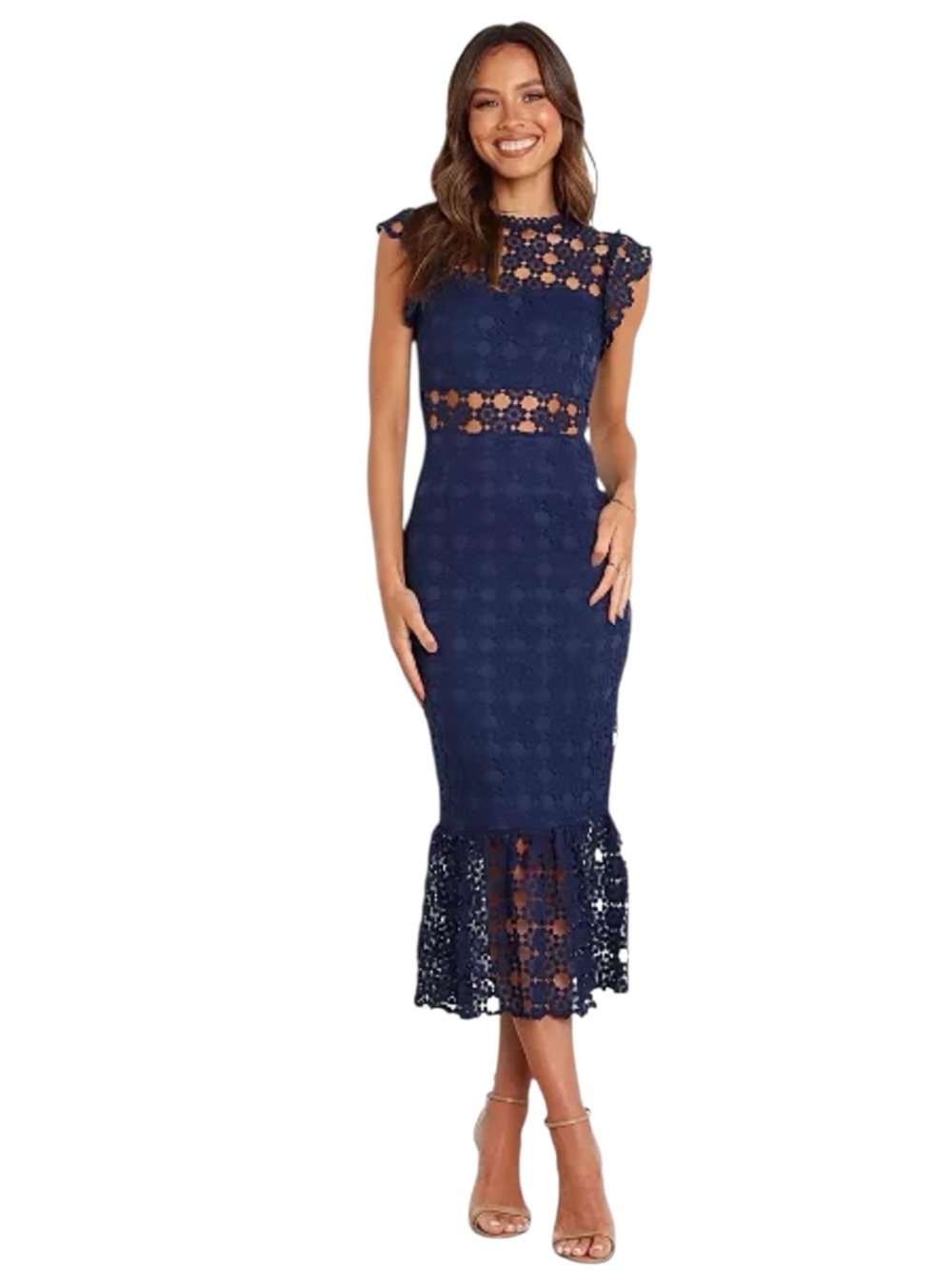 Petal & Pup “Lauren” Navy Crocheted Lace Midi Dress NWT